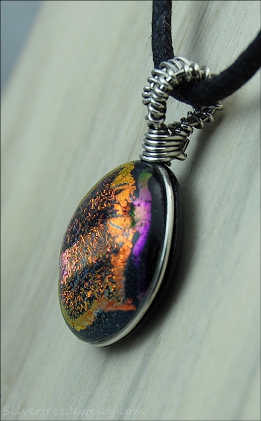 101-8189: Hot Pink, Purple, Copper Dichroic Glass and Sterling Silver