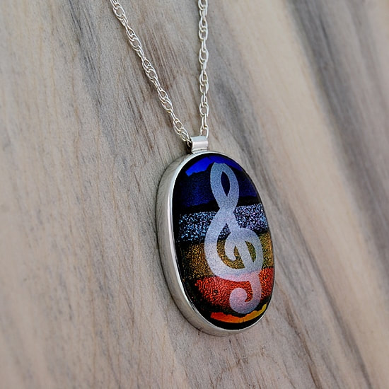 dichroic glass and sterling silver jewelry pendant