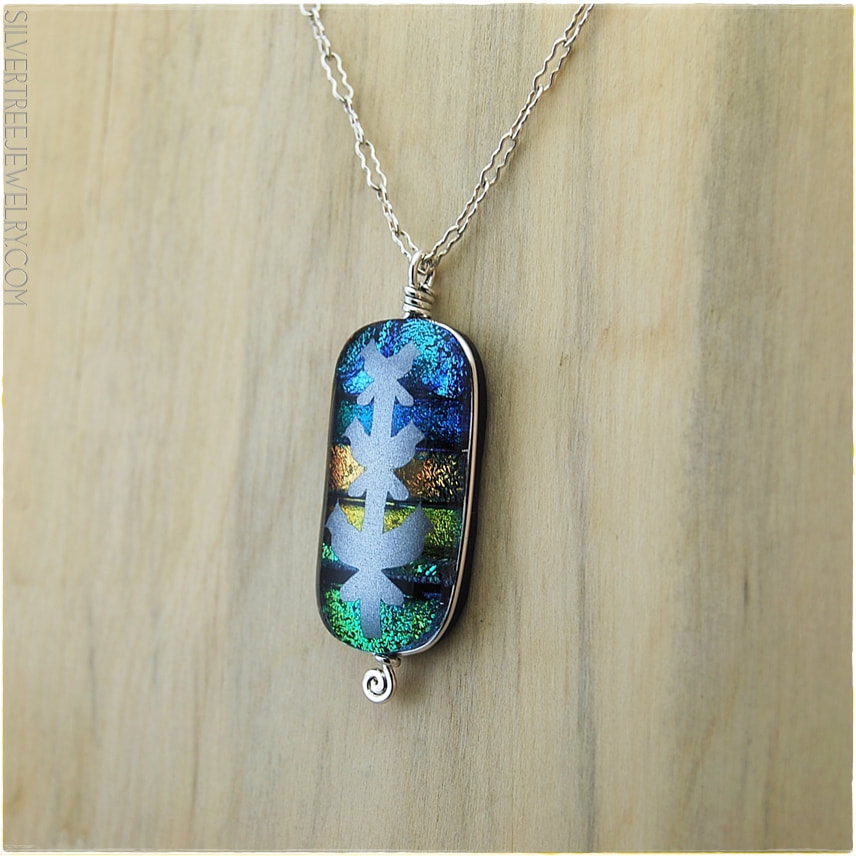 Sterling silver and dichroic glass tree pendant